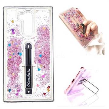 Concealed Ring Holder Stand Glitter Quicksand Dynamic Liquid Phone Case for Sony Xperia L2 - Rose