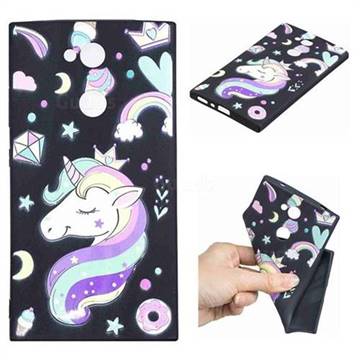 Candy Unicorn 3D Embossed Relief Black TPU Cell Phone Back Cover for Sony Xperia L2
