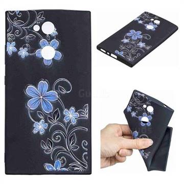 Little Blue Flowers 3D Embossed Relief Black TPU Cell Phone Back Cover for Sony Xperia L2