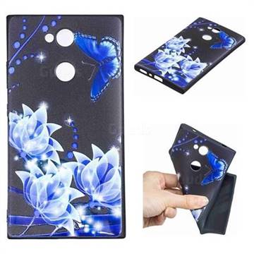Blue Butterfly 3D Embossed Relief Black TPU Cell Phone Back Cover for Sony Xperia L2