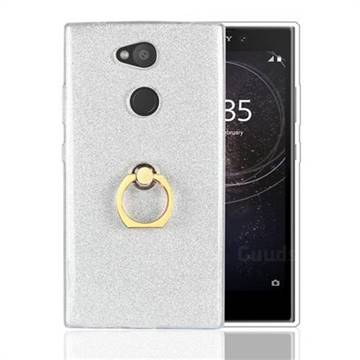 Luxury Soft TPU Glitter Back Ring Cover with 360 Rotate Finger Holder Buckle for Sony Xperia L2 - White