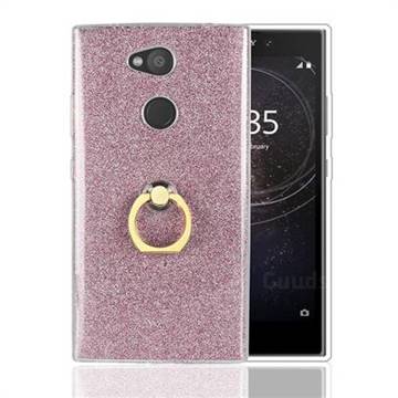 Luxury Soft TPU Glitter Back Ring Cover with 360 Rotate Finger Holder Buckle for Sony Xperia L2 - Pink