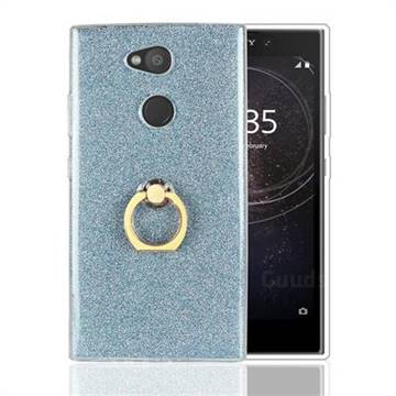 Luxury Soft TPU Glitter Back Ring Cover with 360 Rotate Finger Holder Buckle for Sony Xperia L2 - Blue