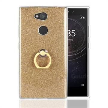 Luxury Soft TPU Glitter Back Ring Cover with 360 Rotate Finger Holder Buckle for Sony Xperia L2 - Golden