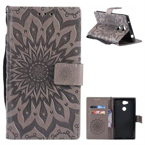 Embossing Sunflower Leather Wallet Case for Sony Xperia L2 - Gray