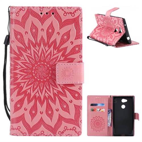 Embossing Sunflower Leather Wallet Case for Sony Xperia L2 - Pink
