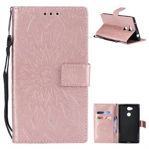 Embossing Sunflower Leather Wallet Case for Sony Xperia L2 - Rose Gold