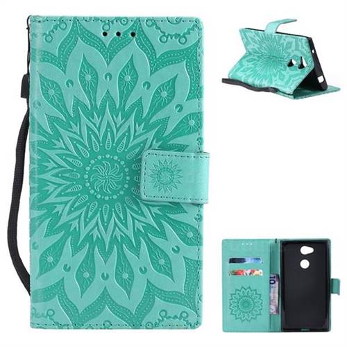 Embossing Sunflower Leather Wallet Case for Sony Xperia L2 - Green