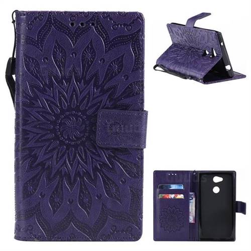 Embossing Sunflower Leather Wallet Case for Sony Xperia L2 - Purple