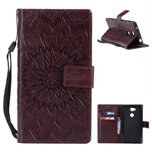 Embossing Sunflower Leather Wallet Case for Sony Xperia L2 - Brown