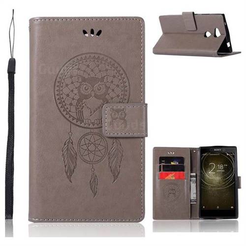 Intricate Embossing Owl Campanula Leather Wallet Case for Sony Xperia L2 - Grey