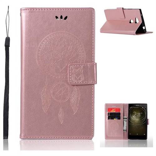 Intricate Embossing Owl Campanula Leather Wallet Case for Sony Xperia L2 - Rose Gold