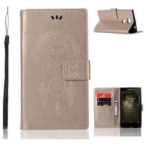 Intricate Embossing Owl Campanula Leather Wallet Case for Sony Xperia L2 - Champagne
