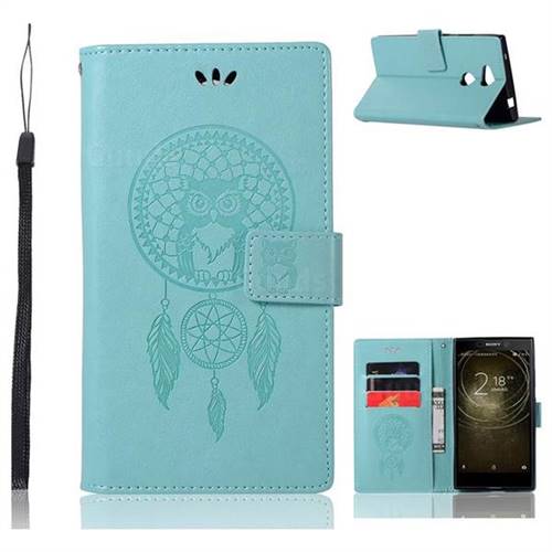 Intricate Embossing Owl Campanula Leather Wallet Case for Sony Xperia L2 - Green