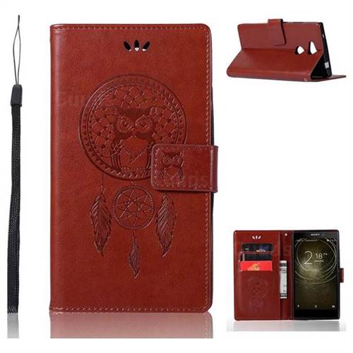 Intricate Embossing Owl Campanula Leather Wallet Case for Sony Xperia L2 - Brown