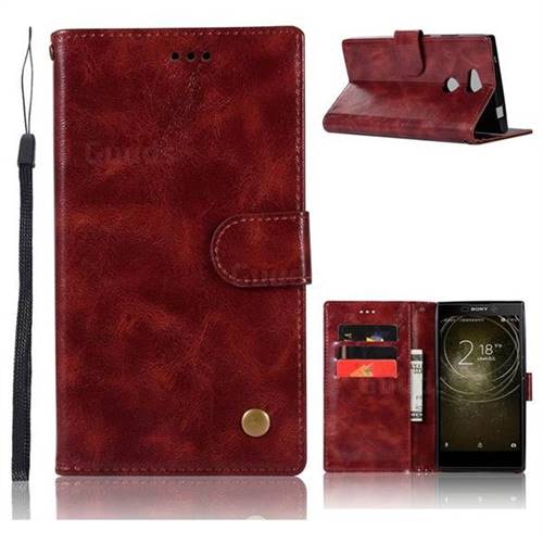 Luxury Retro Leather Wallet Case for Sony Xperia L2 - Wine Red