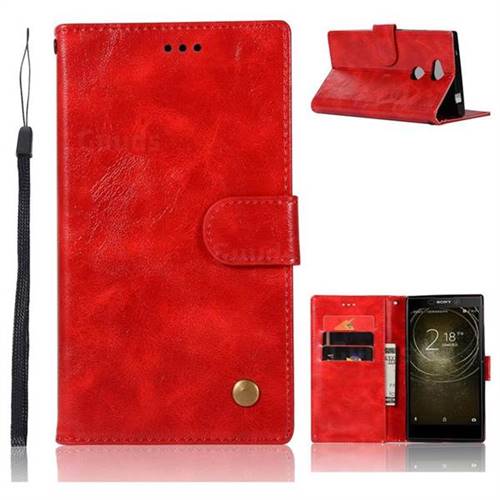 Luxury Retro Leather Wallet Case for Sony Xperia L2 - Red