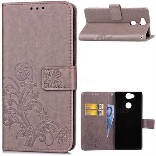 Embossing Imprint Four-Leaf Clover Leather Wallet Case for Sony Xperia L2 - Grey