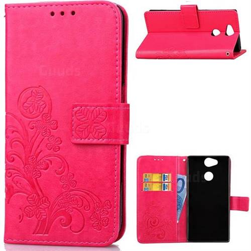 Embossing Imprint Four-Leaf Clover Leather Wallet Case for Sony Xperia L2 - Rose