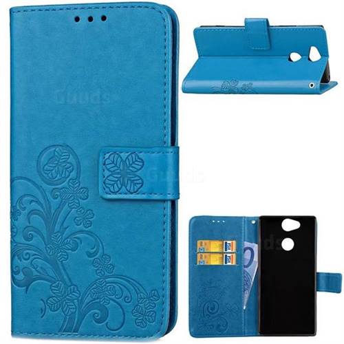 Embossing Imprint Four-Leaf Clover Leather Wallet Case for Sony Xperia L2 - Blue