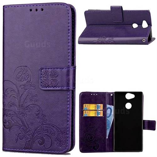 Embossing Imprint Four-Leaf Clover Leather Wallet Case for Sony Xperia L2 - Purple