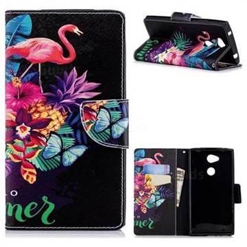 Flowers Flamingos Leather Wallet Case for Sony Xperia L2