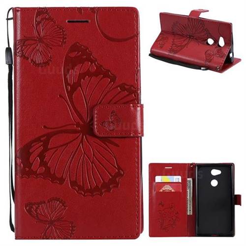 Embossing 3D Butterfly Leather Wallet Case for Sony Xperia L2 - Red