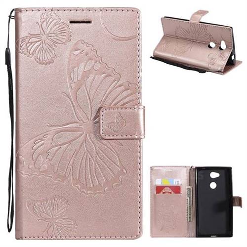 Embossing 3D Butterfly Leather Wallet Case for Sony Xperia L2 - Rose Gold