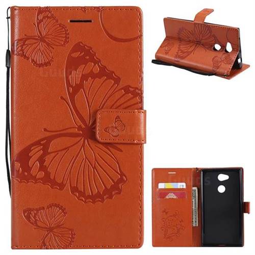 Embossing 3D Butterfly Leather Wallet Case for Sony Xperia L2 - Orange