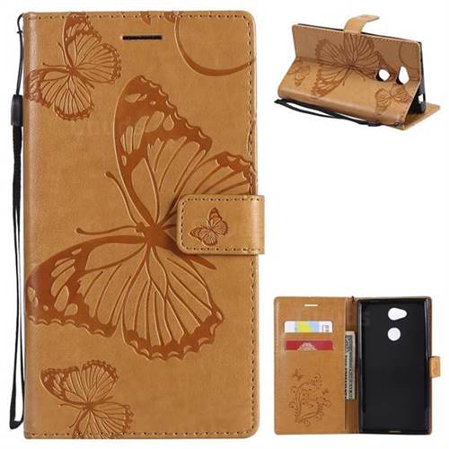 Embossing 3D Butterfly Leather Wallet Case for Sony Xperia L2 - Yellow