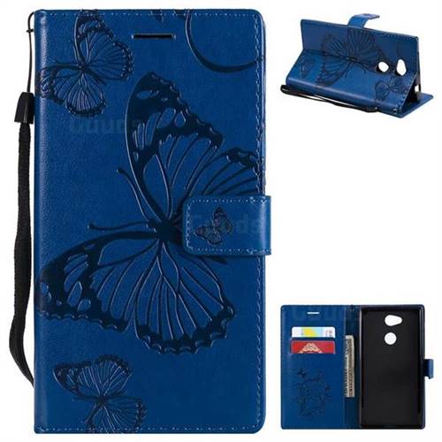 Embossing 3D Butterfly Leather Wallet Case for Sony Xperia L2 - Blue
