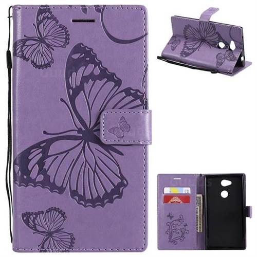 Embossing 3D Butterfly Leather Wallet Case for Sony Xperia L2 - Purple