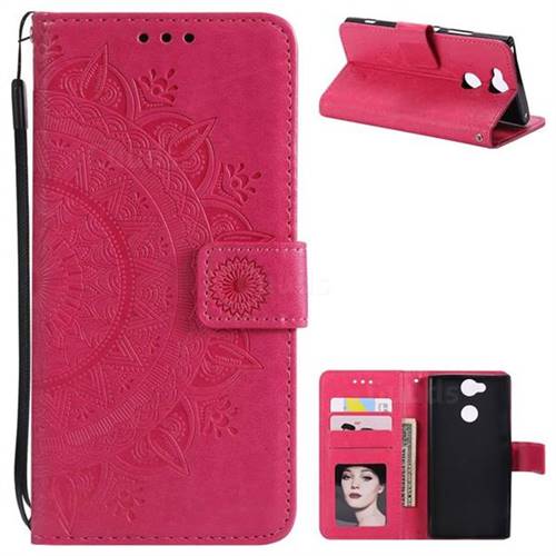 Intricate Embossing Datura Leather Wallet Case for Sony Xperia L2 - Rose Red