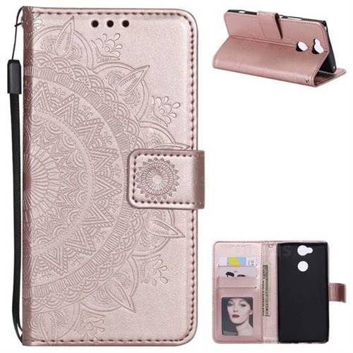 Intricate Embossing Datura Leather Wallet Case for Sony Xperia L2 - Rose Gold