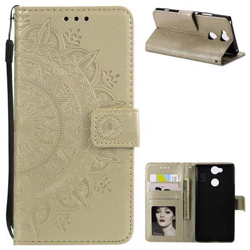 Intricate Embossing Datura Leather Wallet Case for Sony Xperia L2 - Golden