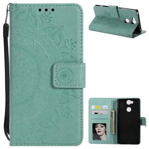 Intricate Embossing Datura Leather Wallet Case for Sony Xperia L2 - Mint Green