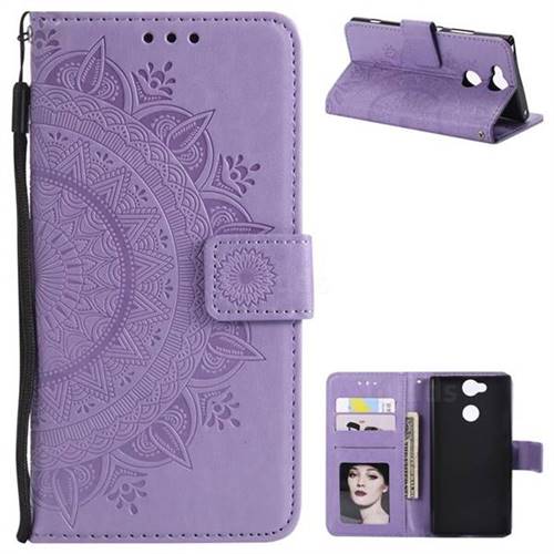 Intricate Embossing Datura Leather Wallet Case for Sony Xperia L2 - Purple