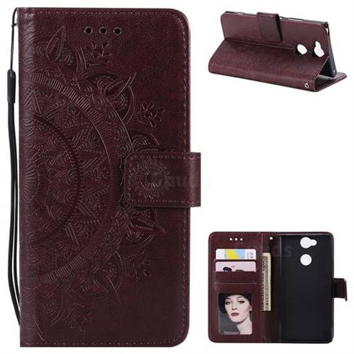 Intricate Embossing Datura Leather Wallet Case for Sony Xperia L2 - Brown