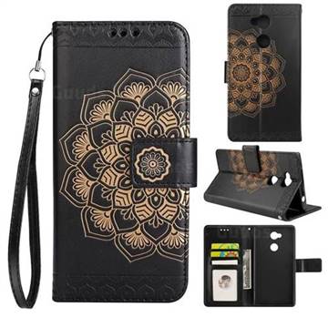 Embossing Half Mandala Flower Leather Wallet Case for Sony Xperia L2 - Black