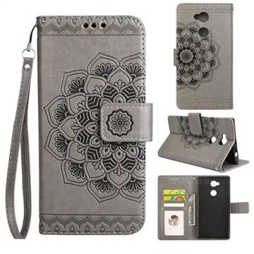 Embossing Half Mandala Flower Leather Wallet Case for Sony Xperia L2 - Gray