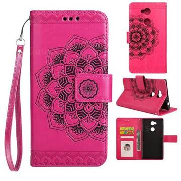 Embossing Half Mandala Flower Leather Wallet Case for Sony Xperia L2 - Rose Red