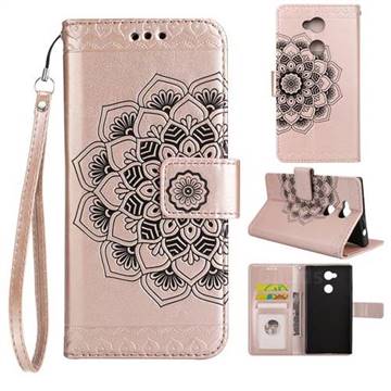 Embossing Half Mandala Flower Leather Wallet Case for Sony Xperia L2 - Rose Gold