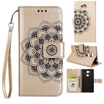 Embossing Half Mandala Flower Leather Wallet Case for Sony Xperia L2 - Golden