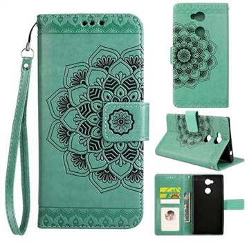 Embossing Half Mandala Flower Leather Wallet Case for Sony Xperia L2 - Mint Green