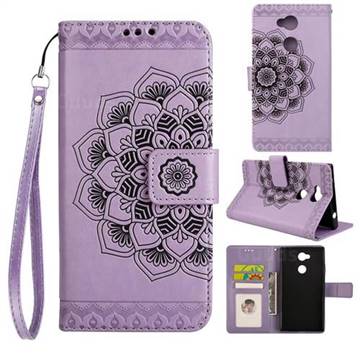 Embossing Half Mandala Flower Leather Wallet Case for Sony Xperia L2 - Purple