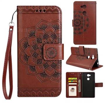 Embossing Half Mandala Flower Leather Wallet Case for Sony Xperia L2 - Brown