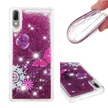 Purple Flower Butterfly Dynamic Liquid Glitter Quicksand Soft TPU Case for Sony Xperia L3