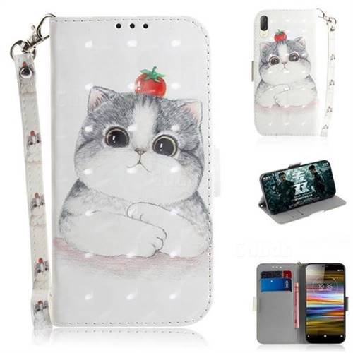 Cute Tomato Cat 3D Painted Leather Wallet Phone Case for Sony Xperia L3