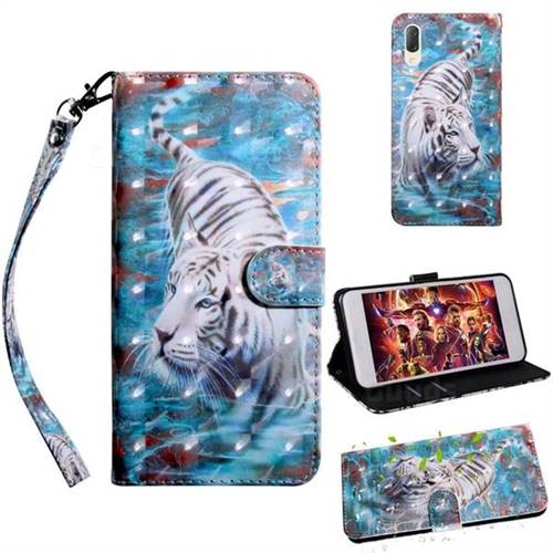 White Tiger 3D Painted Leather Wallet Case for Sony Xperia L3