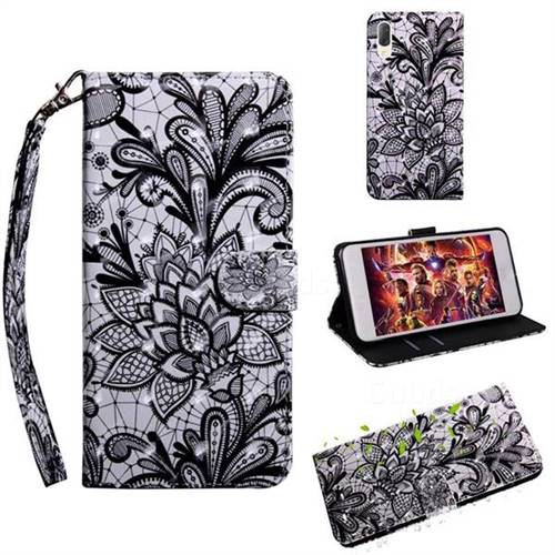 Black Lace Rose 3D Painted Leather Wallet Case for Sony Xperia L3